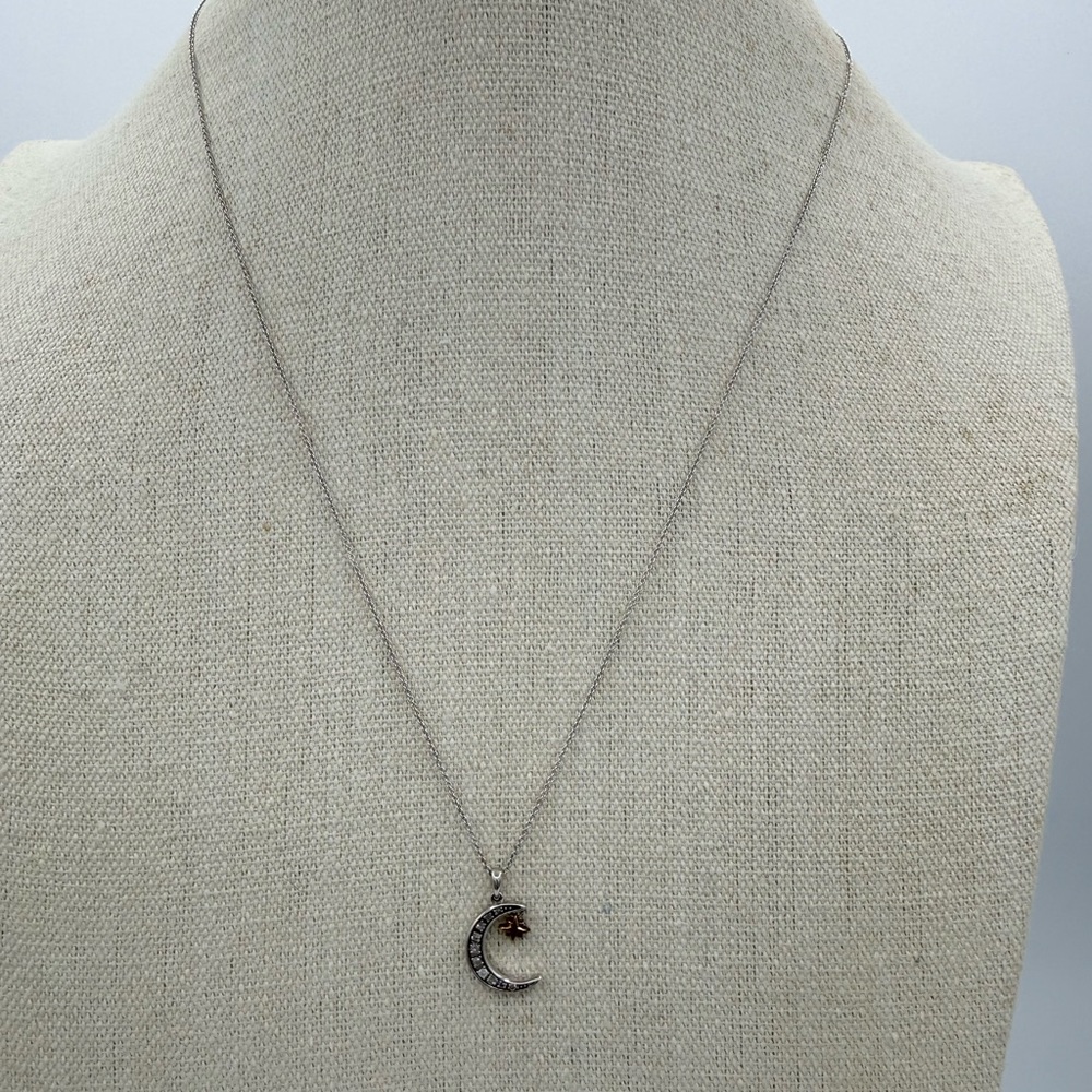 Bridge Diamond 1/10‎ CTW Diamond Crescent Moon Star Necklace Sterling Silver
